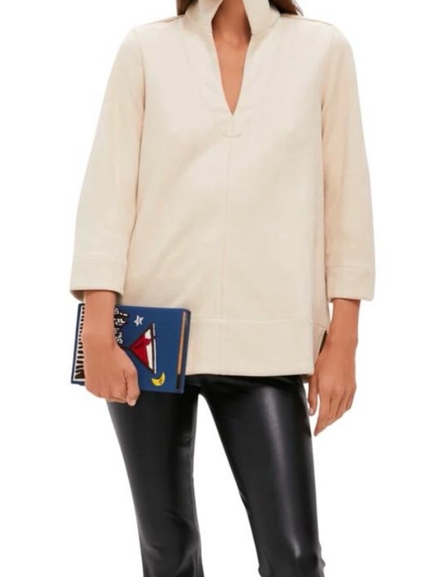 Tuckernuck Bone Suede Margot Stand Collar Blouse In Bone